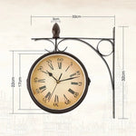 Horloge murale double face en fer forgé — style gare, potence 30 cm - Vignette | La Belle Horloge