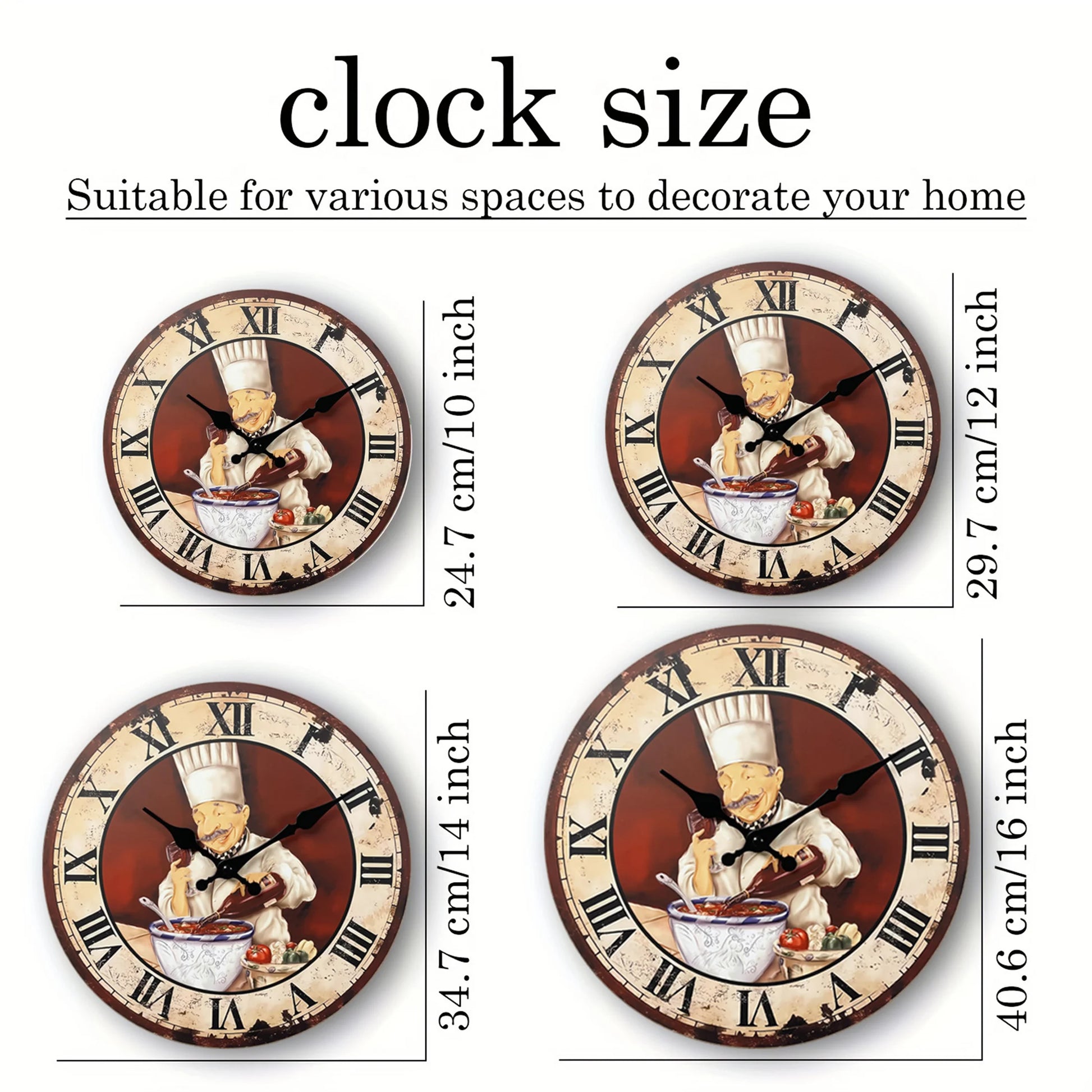Rétro Italien Chef Modèle De Cuisine Horloge Murale En Bois Salon Chambre Cuisine Décoration De La Maison Horloge Murale Horloge À Quartz Silencieuse Cadeau De Vacances 10 Pouces 12 Pouces 14 Pouces 16 Pouces (Sans Piles)