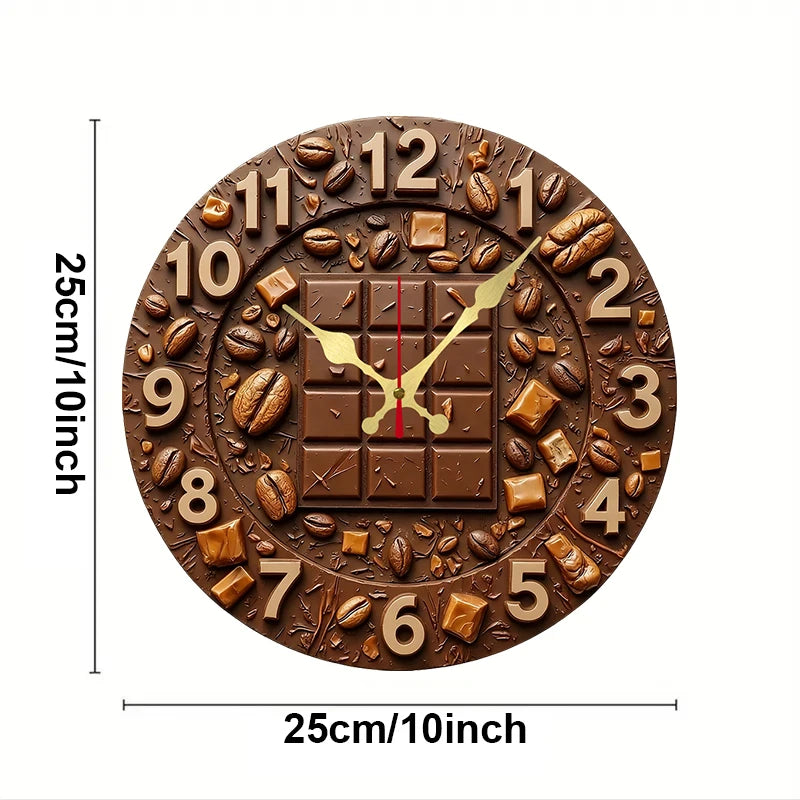 Horloge Murale Suspendue Ronde Silencieuse En Bois Chocolat Et Café, Adaptée Au Salon, Au Bureau, À Une Salle D'Étude, À La Chambre À Coucher, À La Décoration De La Maison