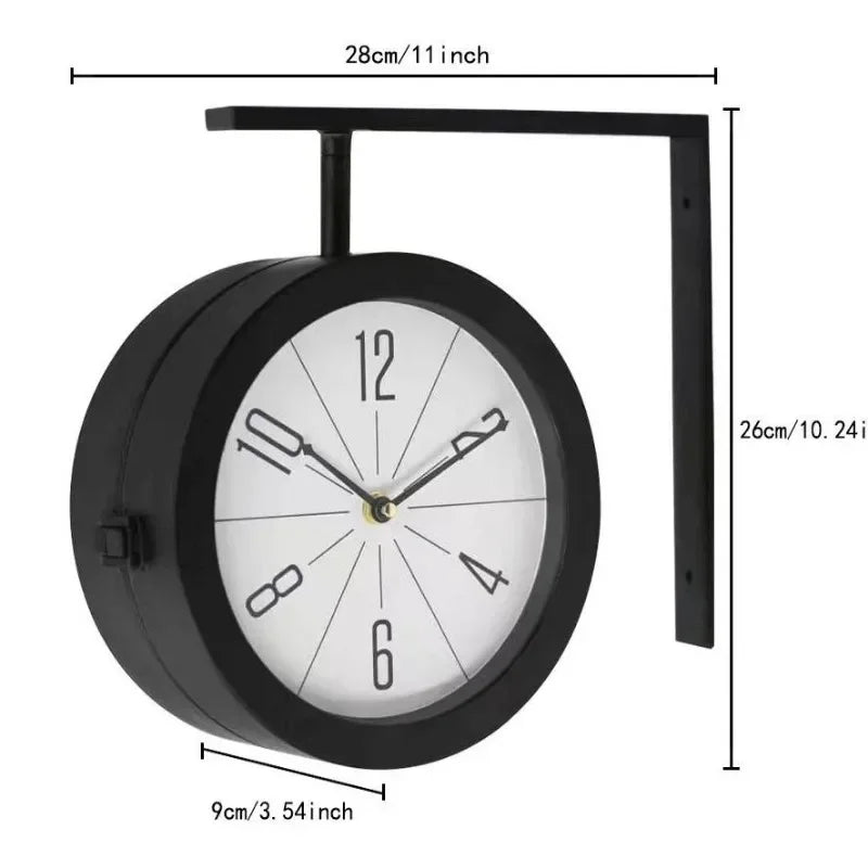 Horloge Murale Double Face En Fer Forgé Noir, Célébrité D'Internet Américaine, Horloge Silencieuse Suspendue Nordique Pour Salon