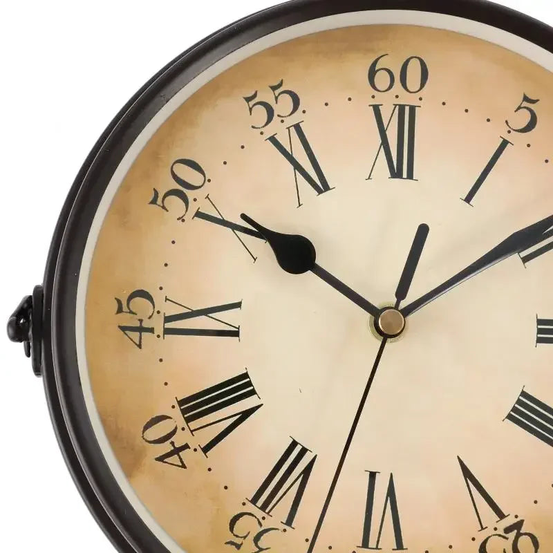 Fer Forgé Antique-Look Rond Tenture Murale Double Face Visages Rétro Station Horloge Lustre Tenture Murale Horloge Maison Chambre