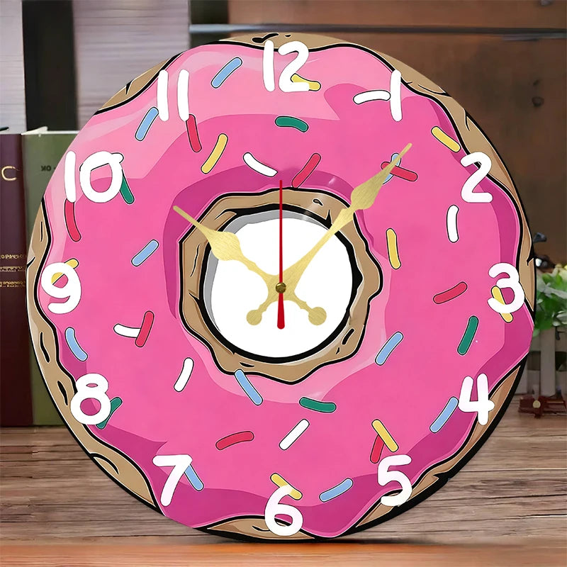Horloge Murale Suspendue Silencieuse Ronde En Bois De Style Donut Rose, Adaptée Au Salon, Au Bureau, À Une Salle D'Étude, À La Chambre À Coucher, À La Décoration De La Maison