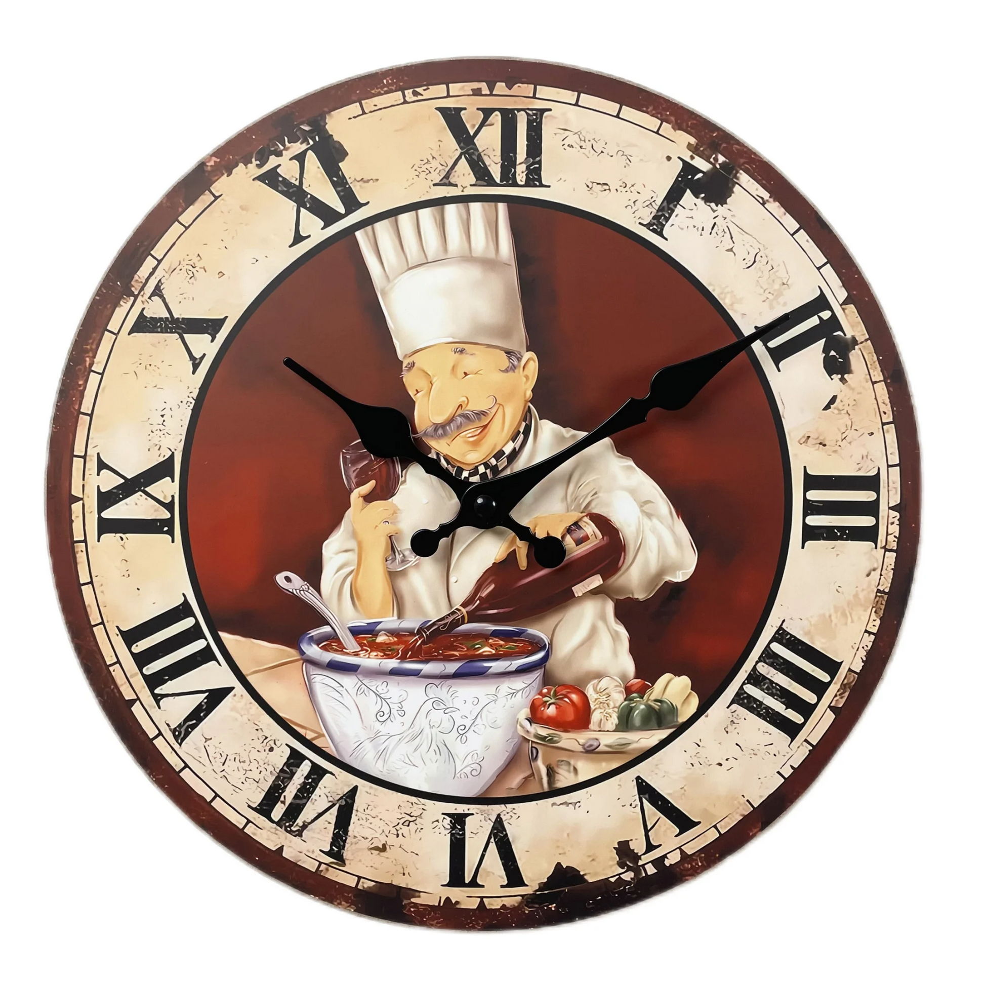 Rétro Italien Chef Modèle De Cuisine Horloge Murale En Bois Salon Chambre Cuisine Décoration De La Maison Horloge Murale Horloge À Quartz Silencieuse Cadeau De Vacances 10 Pouces 12 Pouces 14 Pouces 16 Pouces (Sans Piles)