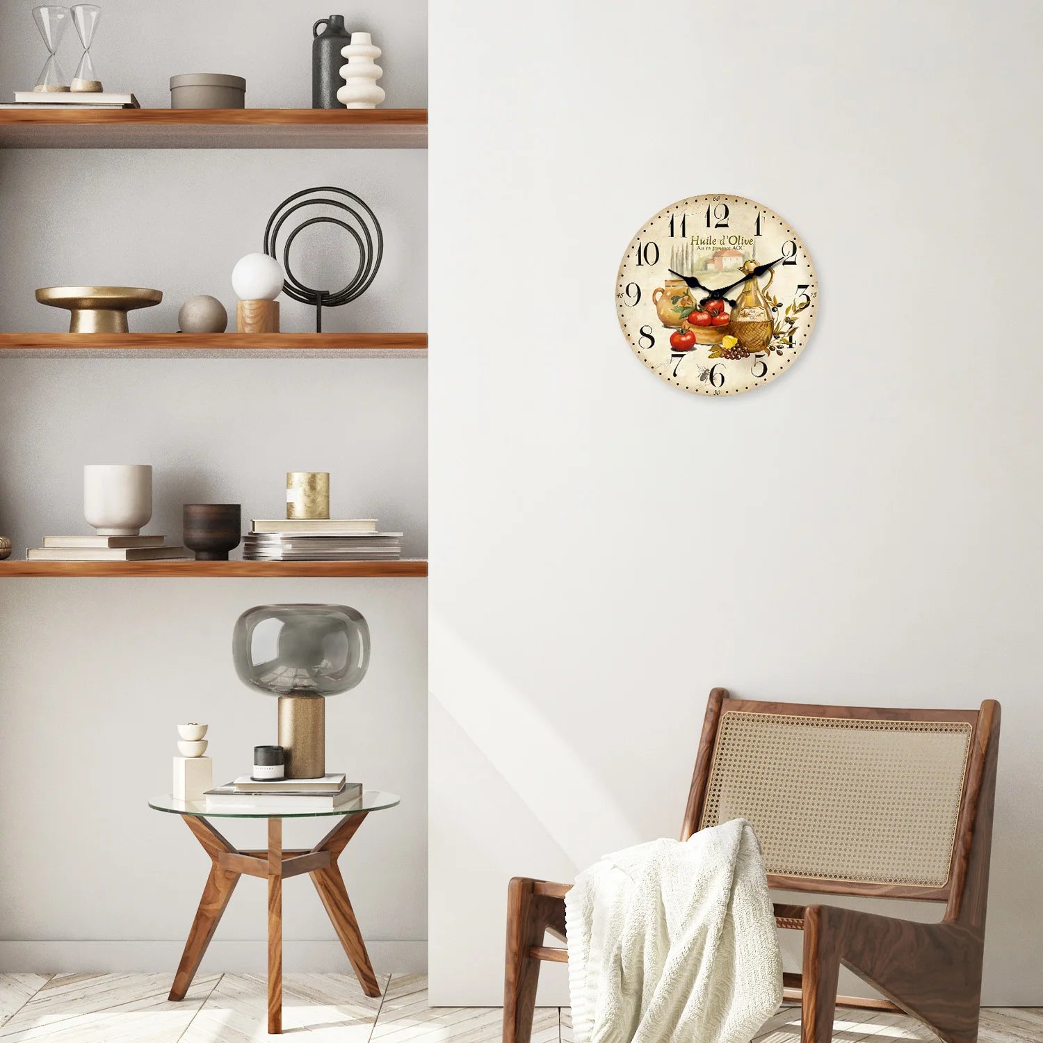 Horloge Murale En Bois Vintage Motif Huile D'Olive Et Tomate, Style Provence, Pour Salon, Chambre, Cuisine, Décoration Intérieure, Horloge Silencieuse À Quartz, Cadeau De Fêtes, 10 Pouces, 12 Pouces, 14 Pouces, 16 Pouces (Sans Pile)