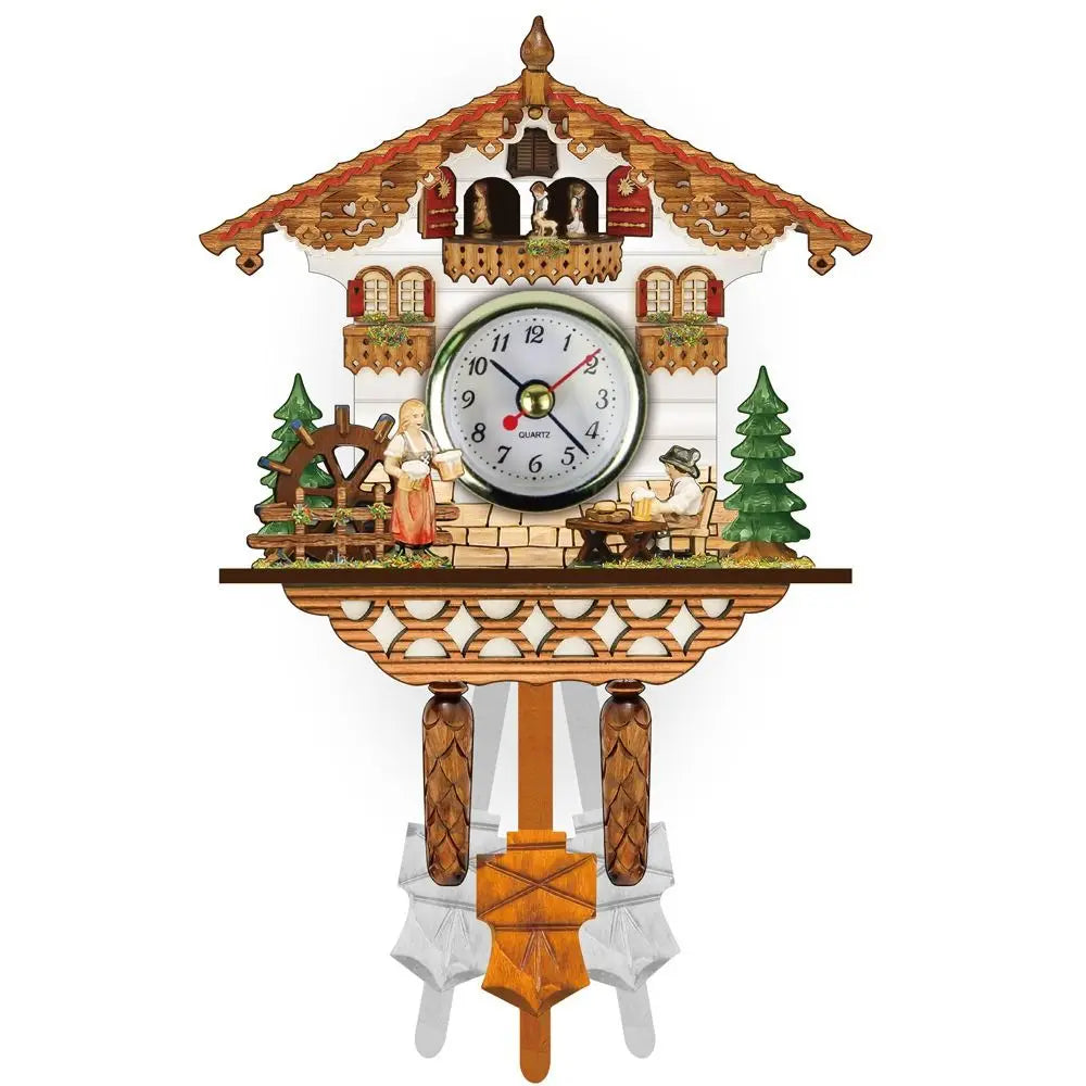 Forest Tower Wood Pendulum Vintage Clocks Silent Vintage Wood Wall Clock Realistic Pattern Wooden 3D Chiming Clock