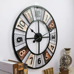 Grande Horloge Murale 60 cm en Métal — Cadran Effet Bois Patiné - Vignette | La Belle Horloge