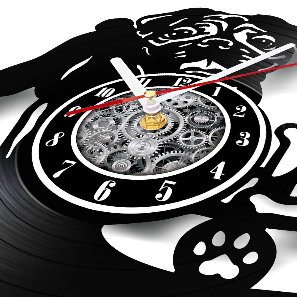 British Bulldog Vinyl Record Wall Clock for Bedroom Office English Bulldog Puppy Animals Dog Pet Loyal Friend Home Decor Watch
