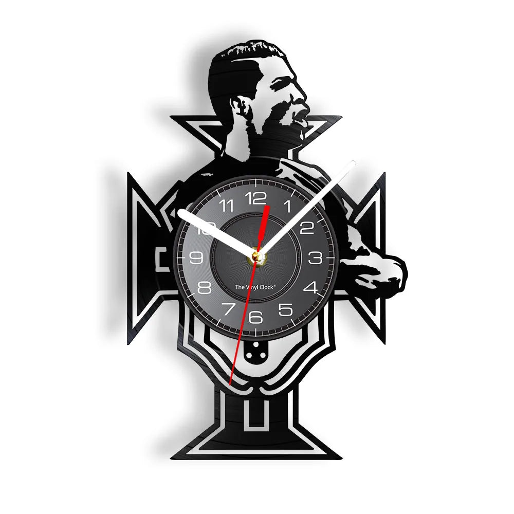Football Vinyl Record Wall Clock for Bedroom Home Decor Clock Forward and Goalkeeper Laser Cut Music Album Decorative Wall Watch