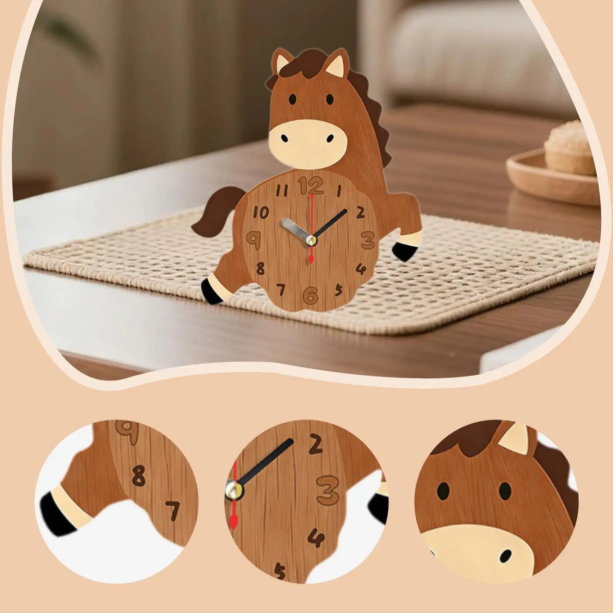 Horloge De Bureau En Bois, Ornement Analogique, Mignon, Silencieux, Style Dessin Animé, Décoratif Pour Bureau, Chambre À Coucher, Chambre D'Enfants, Décoration De Chevet