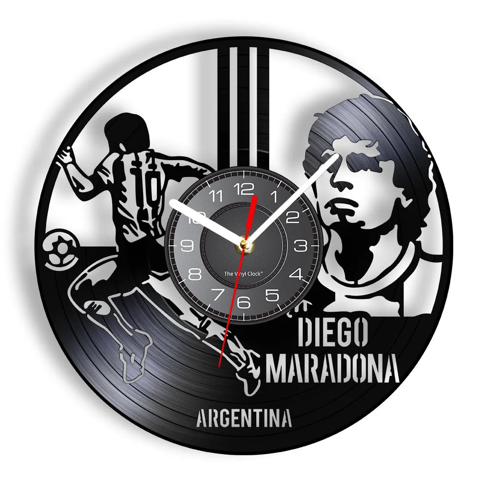 Football Vinyl Record Wall Clock for Bedroom Home Decor Clock Forward and Goalkeeper Laser Cut Music Album Decorative Wall Watch