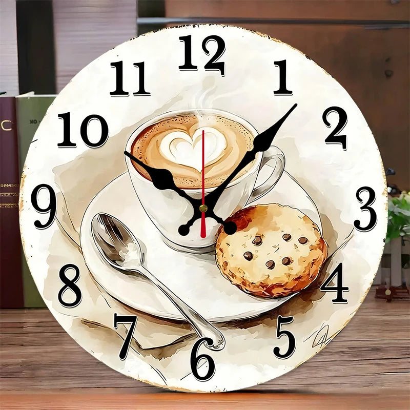 Horloge Murale Suspendue Ronde Silencieuse En Bois Pour Café Et Pâtisserie, Adaptée Au Salon, Au Bureau, À Une Salle D'Étude, À La Chambre À Coucher, À La Décoration De La Maison
