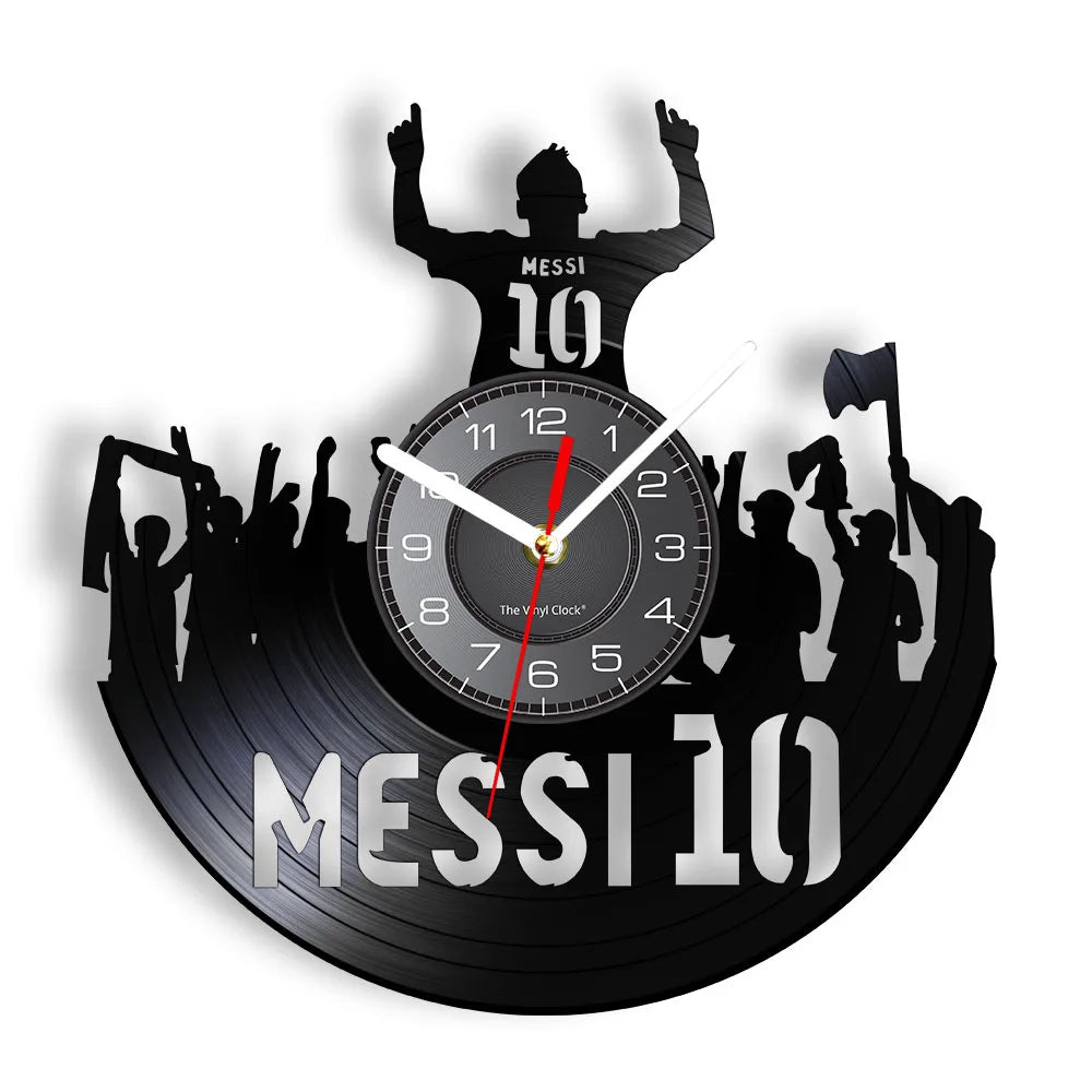 Football Vinyl Record Wall Clock for Bedroom Home Decor Clock Forward and Goalkeeper Laser Cut Music Album Decorative Wall Watch
