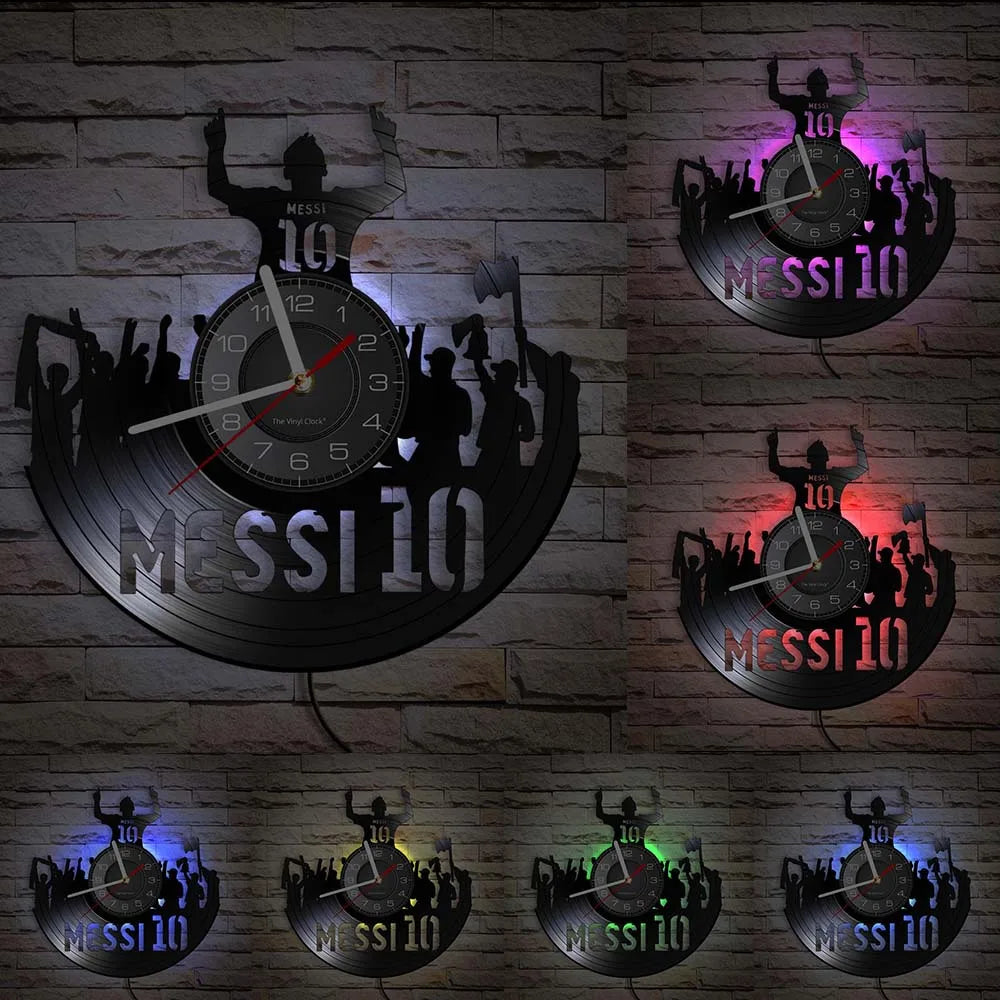 Football Vinyl Record Wall Clock for Bedroom Home Decor Clock Forward and Goalkeeper Laser Cut Music Album Decorative Wall Watch