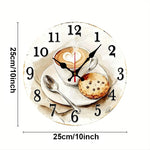 Horloge murale de cuisine en bois — motif café et pâtisserie, silencieuse - Vignette | La Belle Horloge