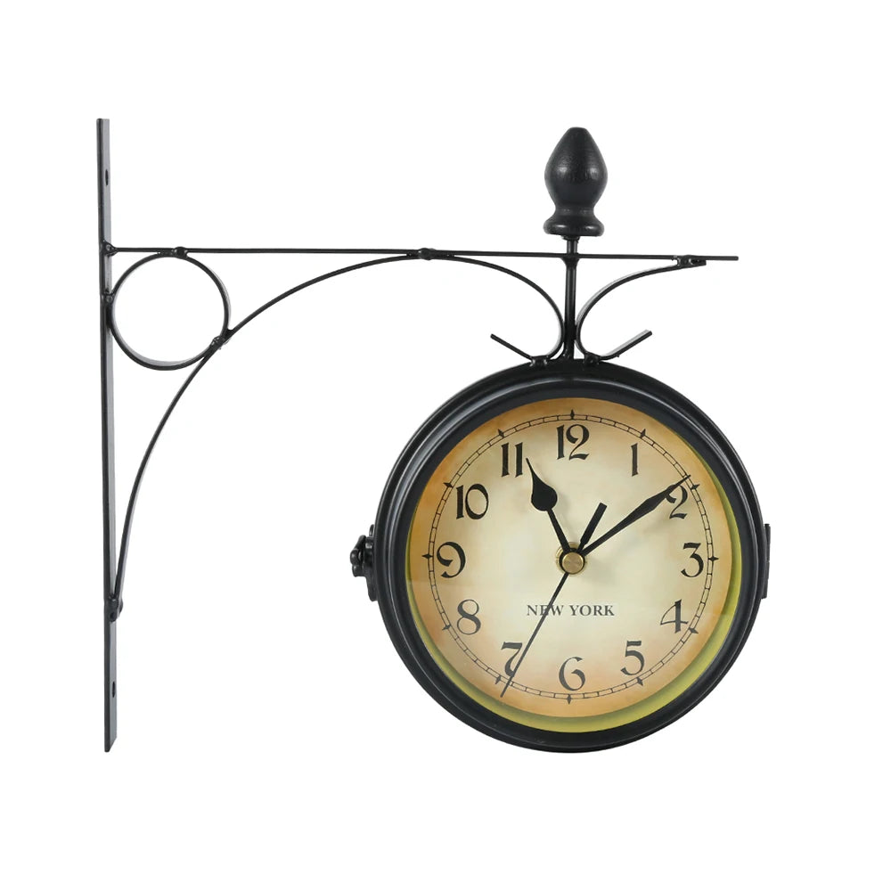 Horloge Murale Rétro Double Face, Fonctionne À Piles, Station Silencieuse, Antique, Pour Salon, Chambre À Coucher, Bureau