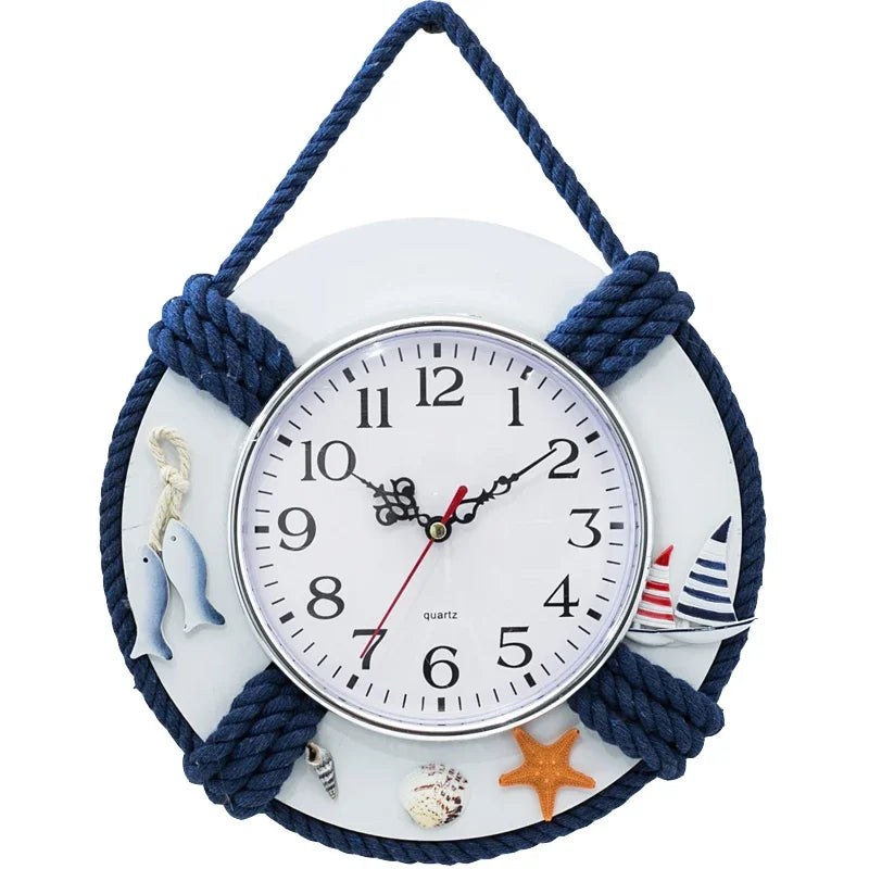 Anneau De Sauvetage Horloge Plage Mer Thème Nautique Bateau Décoration Tenture Murale Décoration Usine Océan Méditerranéen Fait À La Main WJ721