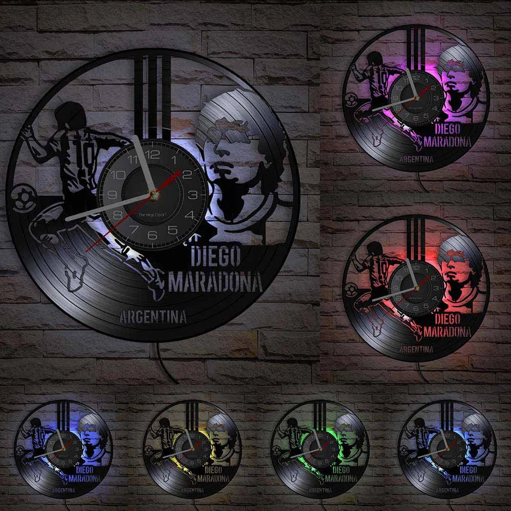 Football Vinyl Record Wall Clock for Bedroom Home Decor Clock Forward and Goalkeeper Laser Cut Music Album Decorative Wall Watch