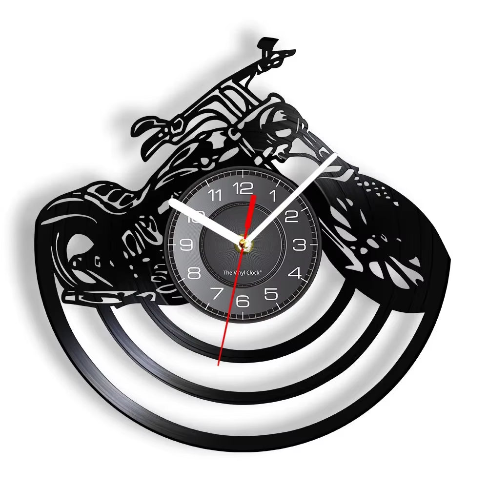 Classic Motorcycle Vinyl Record Wall Clock for Living Room Man Cave Home Decor American Chopper Mute Watch Motorbike Rider Gift