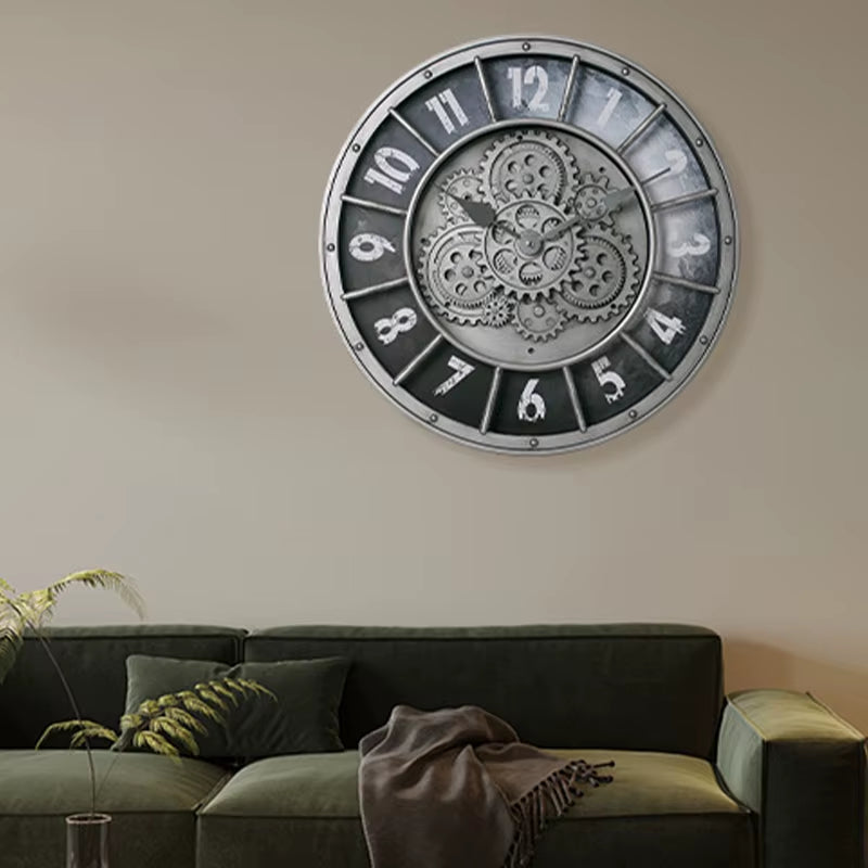 46Cm Real Moving Gears Wall Clock Large Industrial Steam Punk Roman Numeral Wall Clock Living Room Home Decoration Quartz Clock