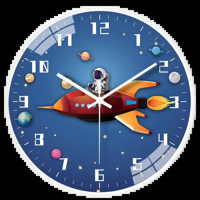 Bedroom Modern Boys Silent Children'S Wall Clock Digital Simple Clock Creative Home Punch Clock Cartoon Free Bedroom Study