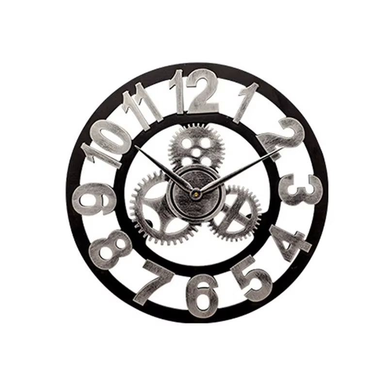 American Gear Vintage Wall Clock Industrial Wooden Silent Wall Clock Living Room Decorative Creative Wall Clock Large Timepiece