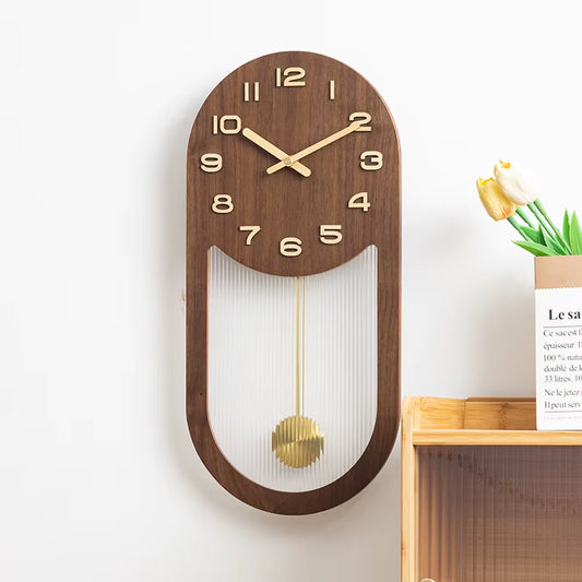 New Chinese Style Wooden Swing Wall Clock: Lu and Shi Er Time Window Fat Eight Medieval Style Silent Swing Clock