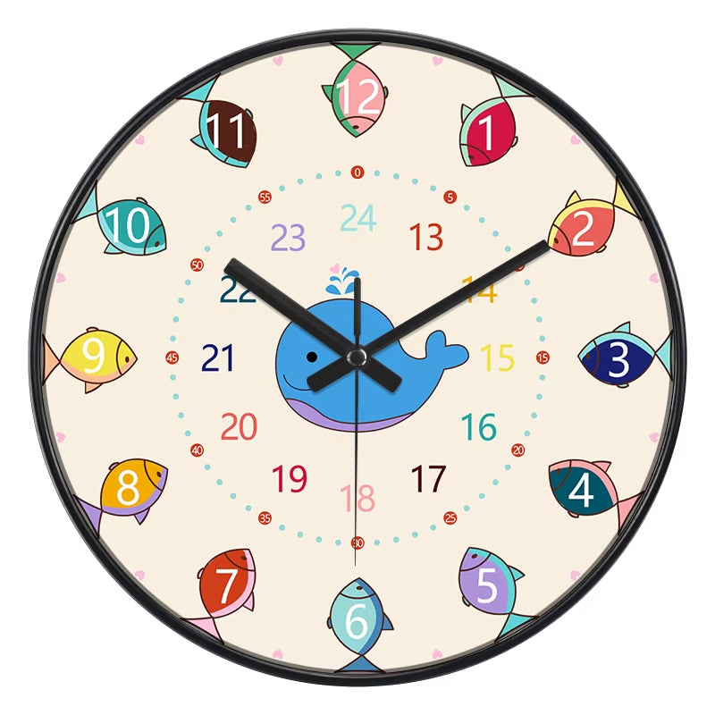 24 Style 8 Inch Early Childhood Education Clock Mute Home Living Bedroom Wall Punch-Free Battery Powered Electronic Color Clock