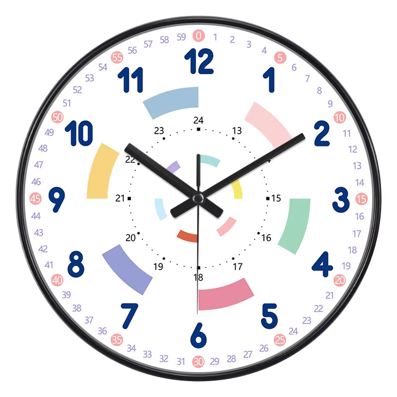 24 Style 8 Inch Early Childhood Education Clock Mute Home Living Bedroom Wall Punch-Free Battery Powered Electronic Color Clock