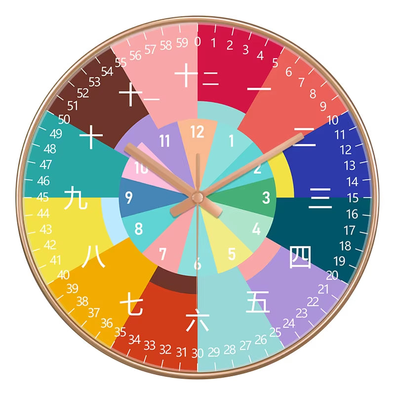 24 Style 8 Inch Early Childhood Education Clock Mute Home Living Bedroom Wall Punch-Free Battery Powered Electronic Color Clock