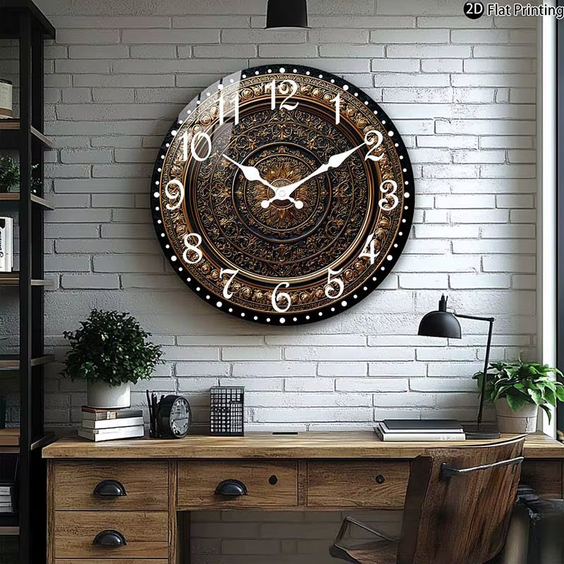 Wooden Silent Wall Clock Nate Gold Wall Clock Intricate Patterns Quartz Analog Clock Farmhouse,Office Idea Christmas Halloween
