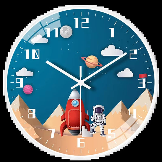 Bedroom Modern Boys Silent Children'S Wall Clock Digital Simple Clock Creative Home Punch Clock Cartoon Free Bedroom Study