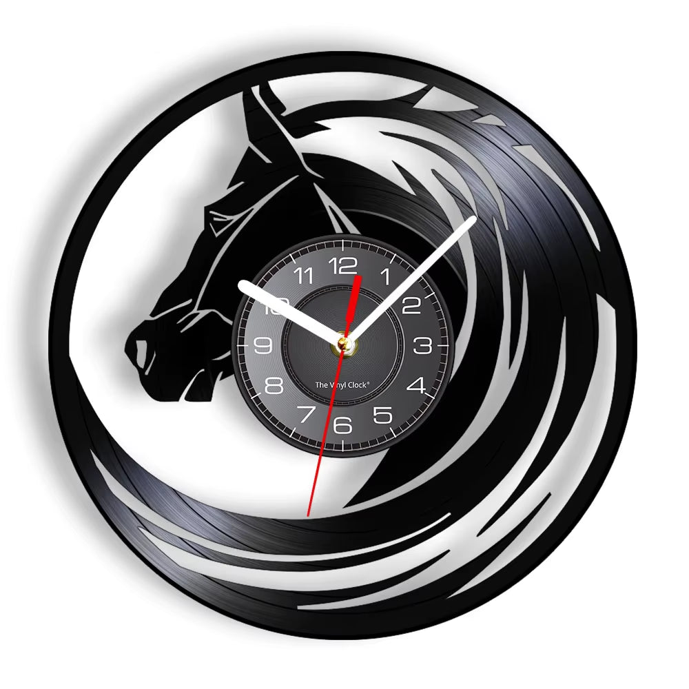 Nature Black Running Horses Equine Wall Art Wild Horses Clock Vintage Vinyl Record Wall Clock Horse Lover Home Decor Accessories