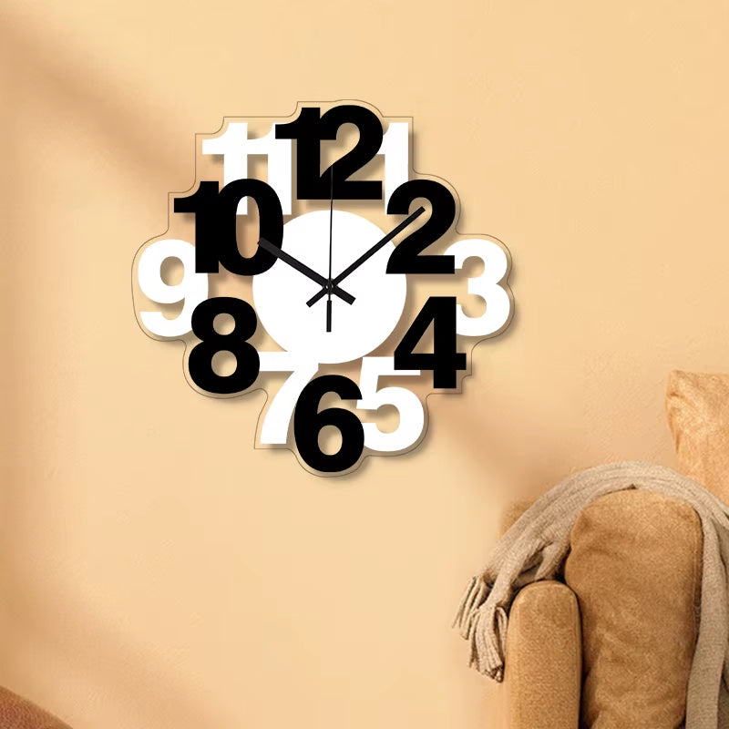 Arabic Numerals Black and White Splicing Clock Modern and Simple Digital Wall Clock Home Decoration Silent Wall Clock
