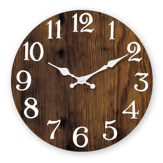 Retro Wood Grain Pattern Wooden Wall Clock Living Room Bedroom Kitchen Home Decoration Wall Clock Silent Quartz Clock Holiday Gift 10 Inches 12 Inches 14Inch 16Inch (No Battery)