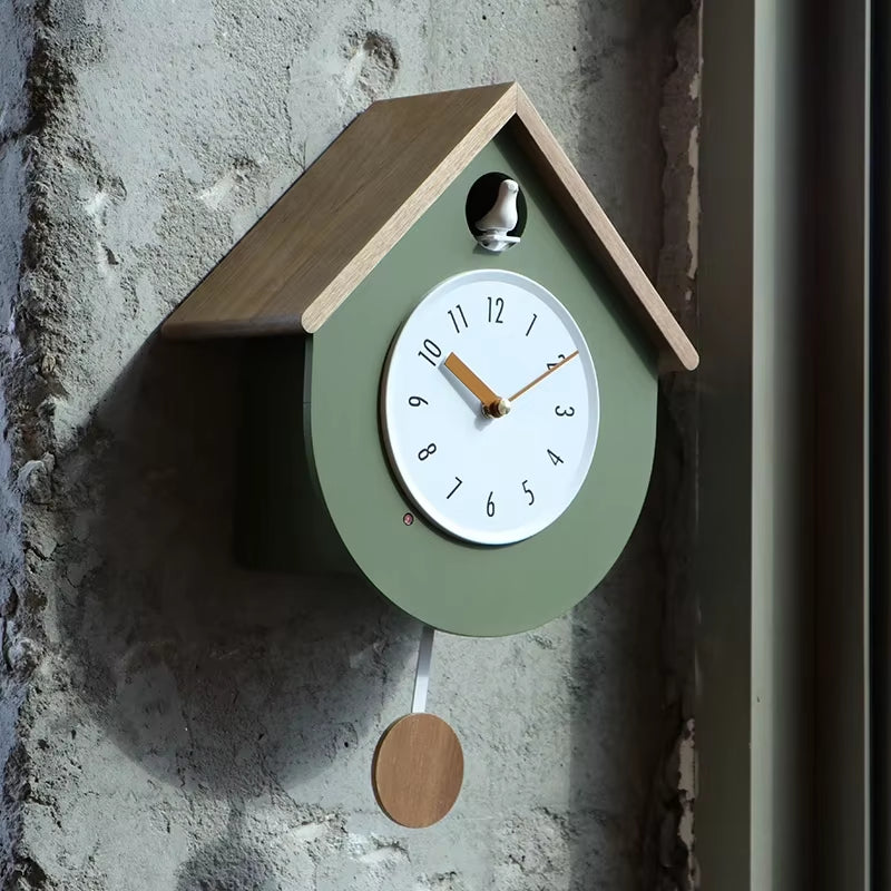 Solid Wood Cuckoo Wall Clock Living Room Watches Wall Decor Creative Retro Pendulum Clocks Sun Brand Movement Home Decoration