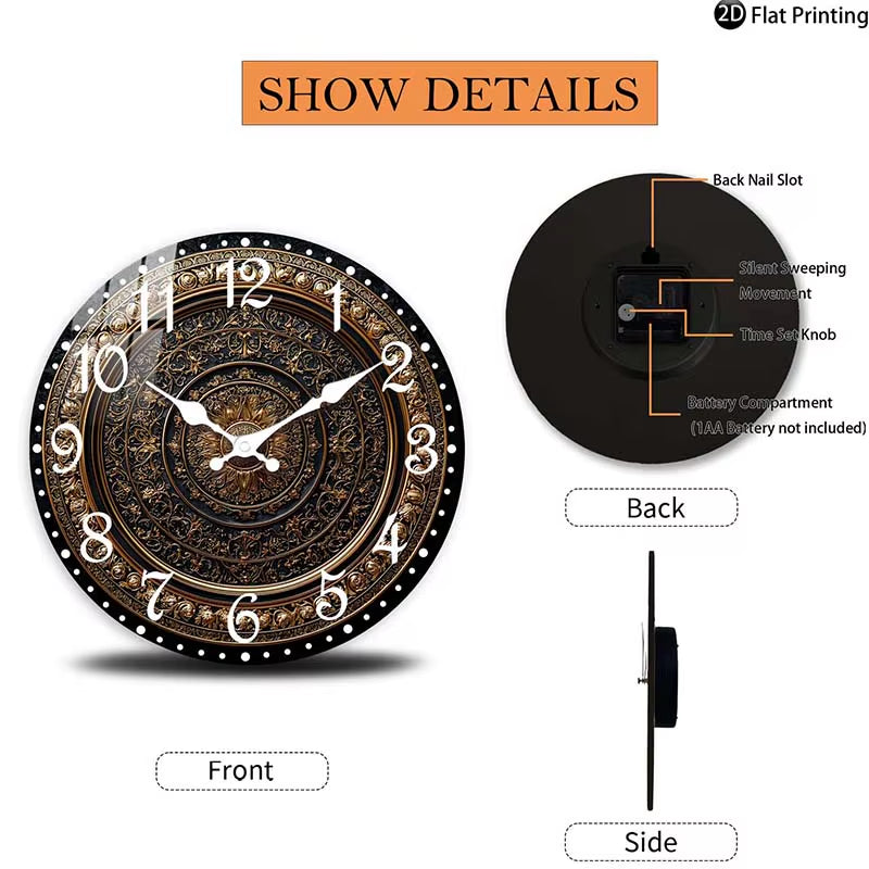 Wooden Silent Wall Clock Nate Gold Wall Clock Intricate Patterns Quartz Analog Clock Farmhouse,Office Idea Christmas Halloween