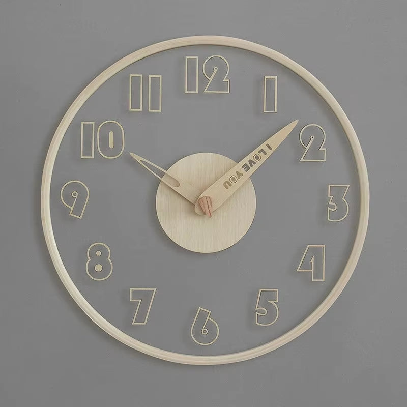 Simple Fashion Solid Wood Glass Wall Clock Transparent Home Clock Wall Mount Light Luxury Scandinavian Creative Decor