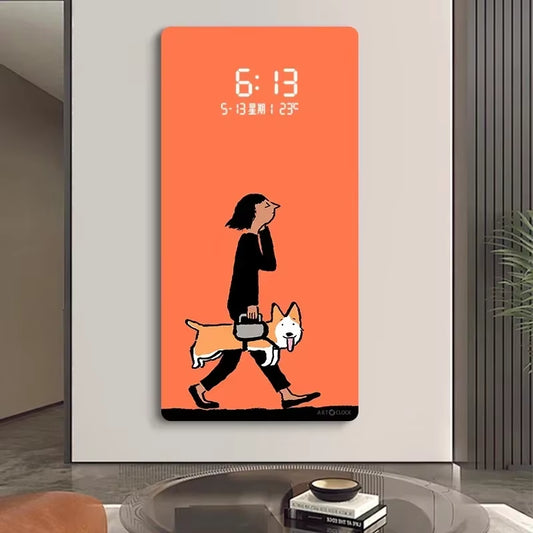 Large Size Cartoon Pattern Artwork Digital Display Wall Clock Luxurious Quartz Clock for Home Decor Living Room Bed Room Déc