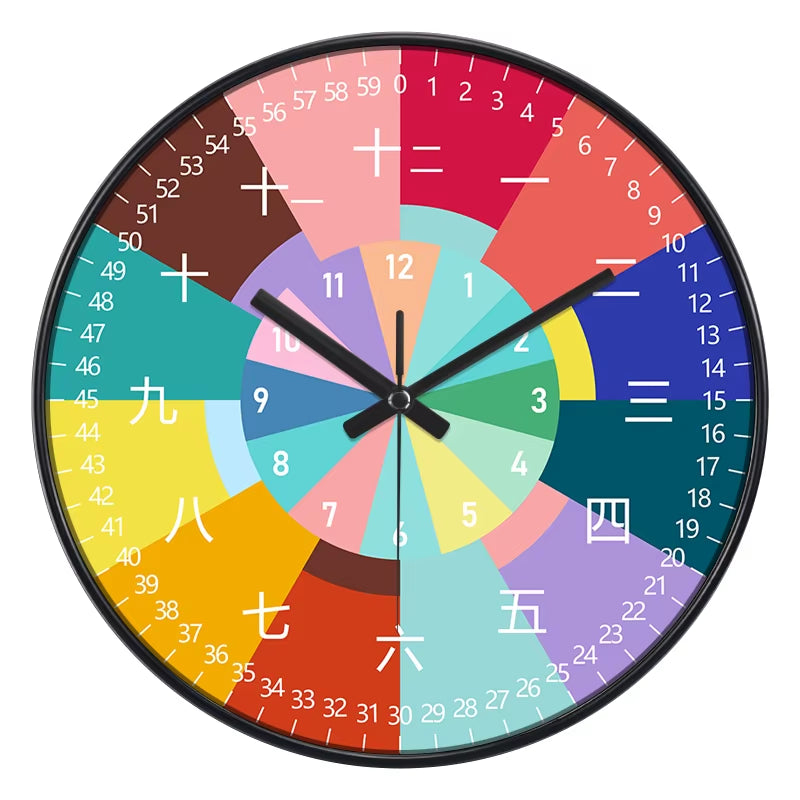 24 Style 8 Inch Early Childhood Education Clock Mute Home Living Bedroom Wall Punch-Free Battery Powered Electronic Color Clock