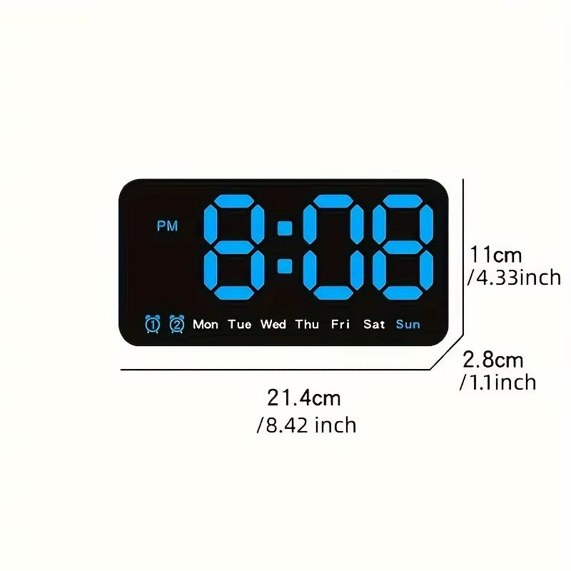 Voice Control Large Digital Wall Clock Temperature Date Week DST Snooze Table Clock 12/24H Dual Alarm Wall-Mounted LED Clock