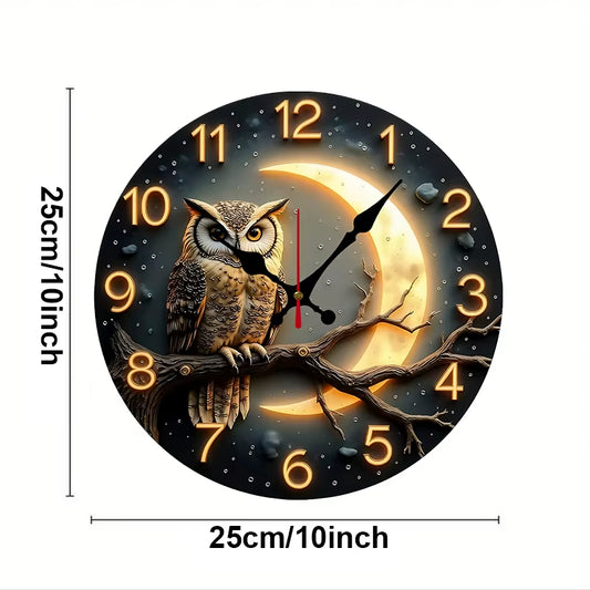 Moonlight Night Wooden round Silent Hanging Wall Clock, Suitable for Living Room, Office, Study Room, Bedroom, Home Decoration
