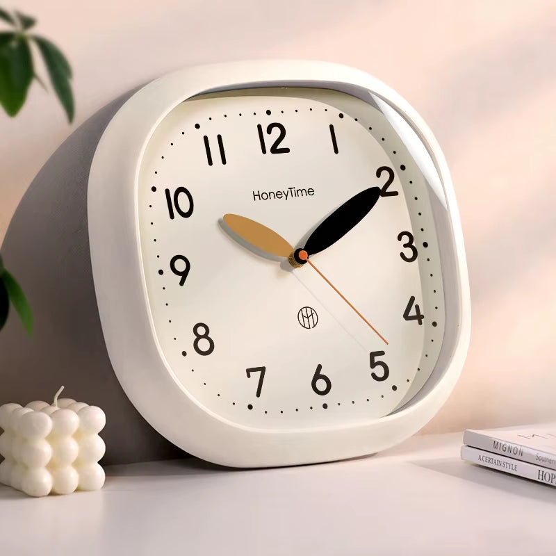 Modern Square Wall Clock Creamy White - Silent Quartz Minimalist Hanging Watch Decor for Home Office Living Room Holiday Gift