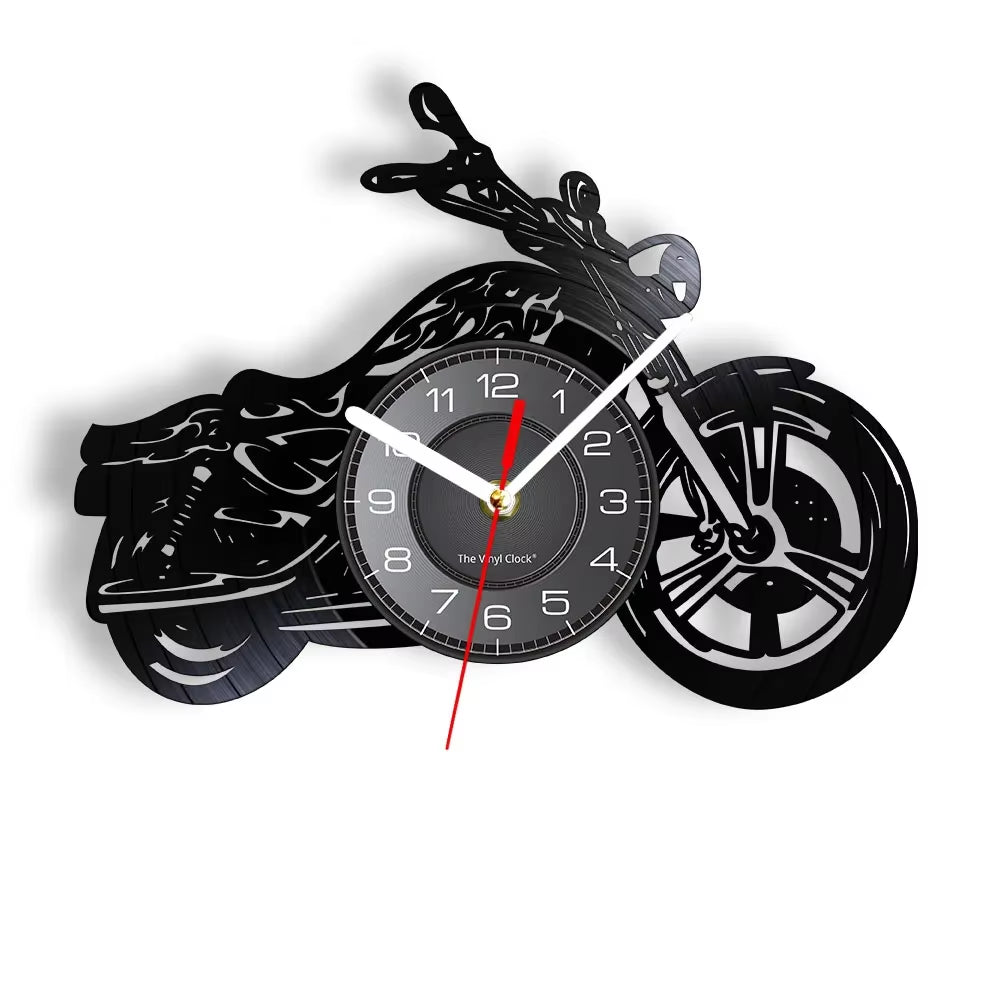 Classic Motorcycle Vinyl Record Wall Clock for Living Room Man Cave Home Decor American Chopper Mute Watch Motorbike Rider Gift