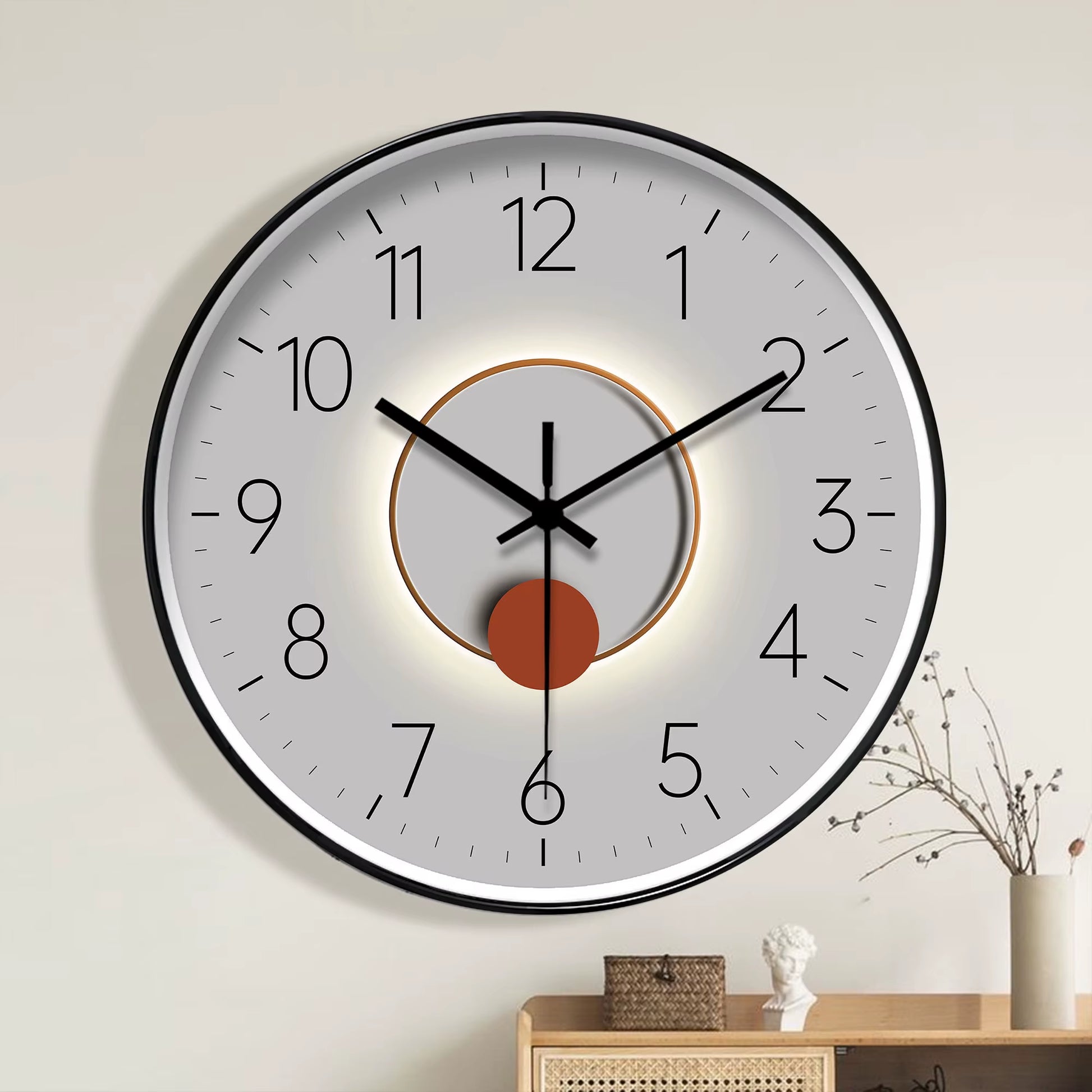 1Pc Stylish Simple Grey Shadow Wall Clock, Non-Ticking Analog Mute Clock, 10-16 Inch round Plastic Wall Clock, Suitable for Deco