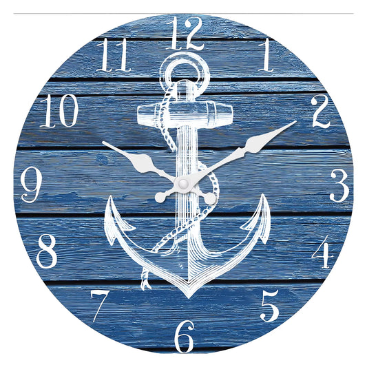 Vintage Anchor Wood Grain Pattern Wooden Wall Clock Living Room Bedroom Kitchen Home Decor Silent Quartz Clock Holiday Gift 10-Inch 12-Inch 14Inch 16Inch (No Battery)