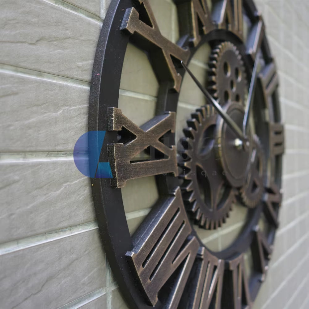 Personality Industrial Gear Wall Clock Rustic Analog European Roman Numerals Creative Wall Clock Original Vintage LOFT Art Decor