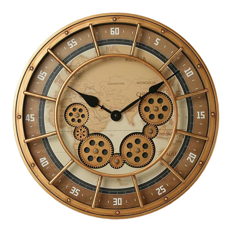Retro Industrial Roman Wall Clock Gear Rotation Clock Living Room Decorative Wall Clock Stylish Silent Wall Clock Quartz Clock