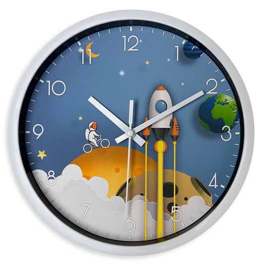 1Pc 8-Inch Children Cartoon Astronaut Wall Clock, Silent Clock for Home, Living Room, Bedroom, Study, Bathroom Decoration