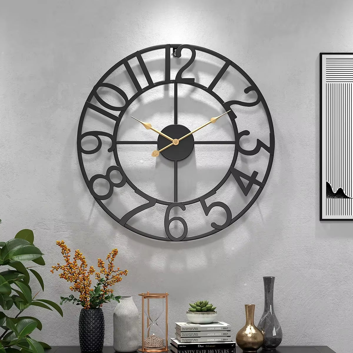 Nordic Minimalist Wrought Iron Silent Clock Retro Creative Circular Digital Wall Clock Home Living Room Decoration Metal Clock