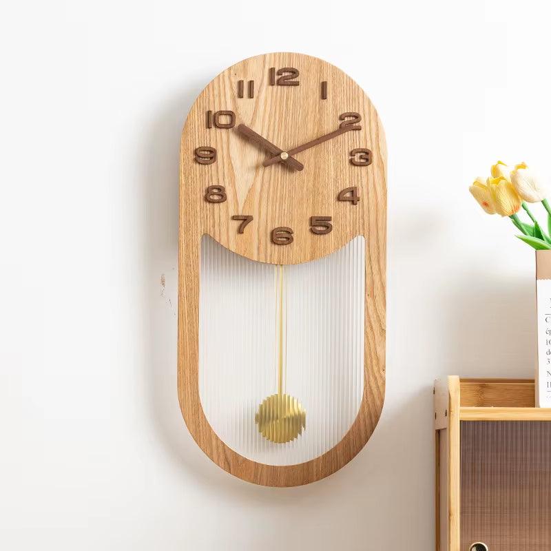 New Chinese Style Wooden Swing Wall Clock: Lu and Shi Er Time Window Fat Eight Medieval Style Silent Swing Clock
